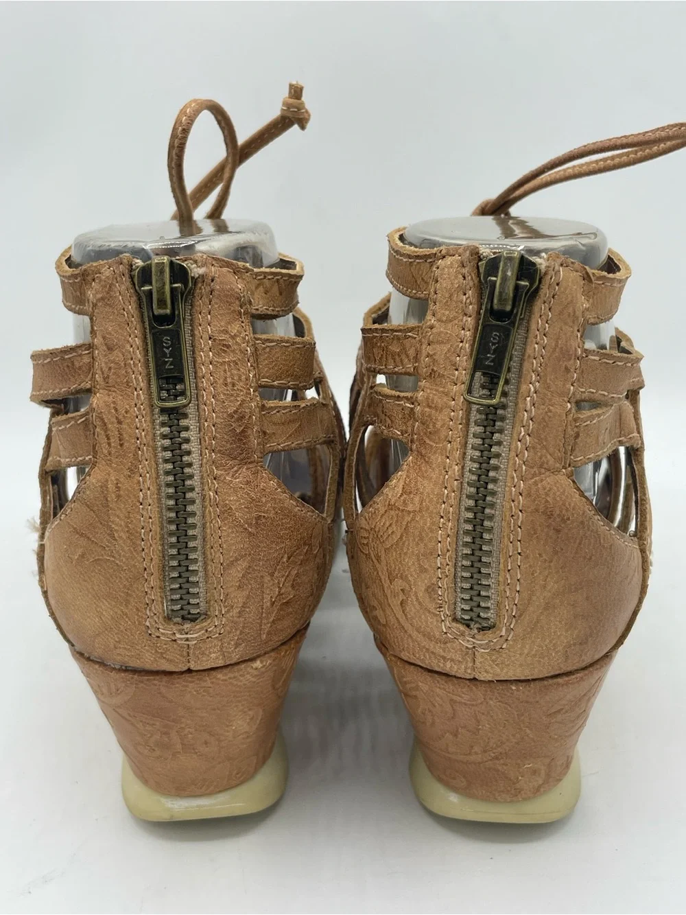 OTBT Nomadic Leather Tan Lace-Up Strappy Wedge Sandals.